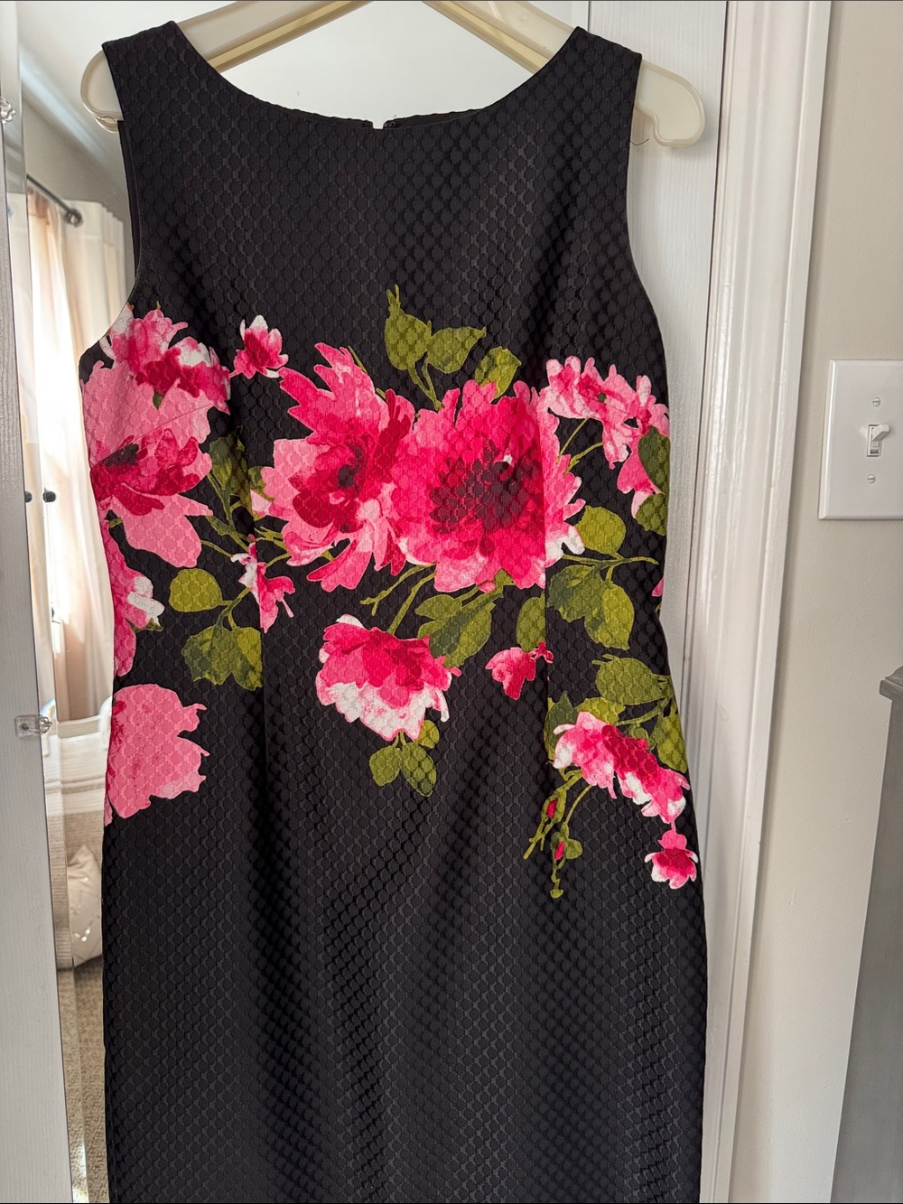 Tahari Black Midi Dress with Pink Floral Print
